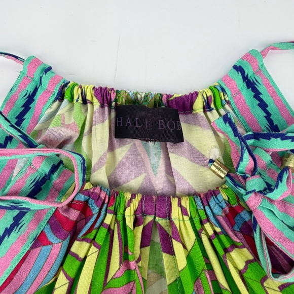 Hale Bob M Women Teal Green Geometric Floral Halter Romper Boho Summer Vacation - Picture 10 of 14